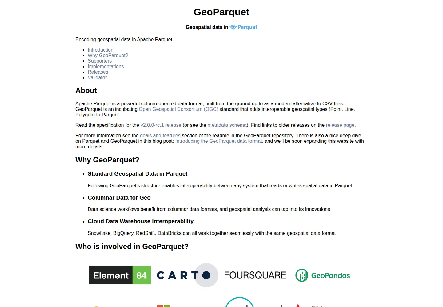 Screenshot of geoparquet.org