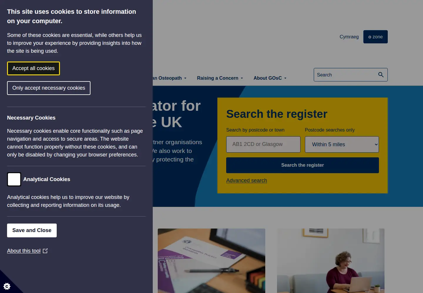 Screenshot of osteopathy.org.uk