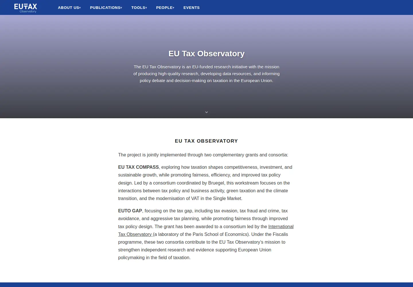Screenshot of taxobservatory.eu