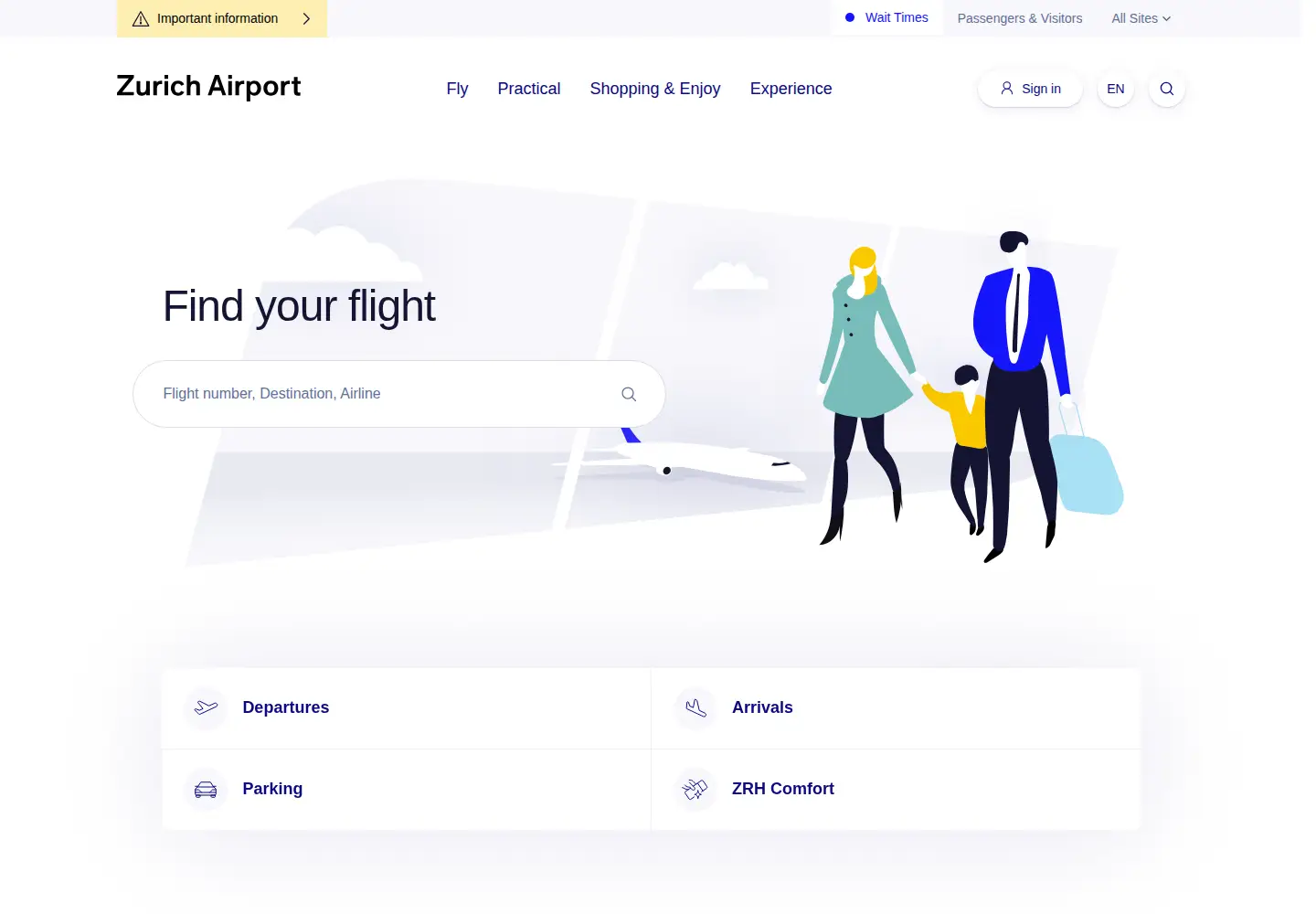 Screenshot of flughafen-zuerich.ch