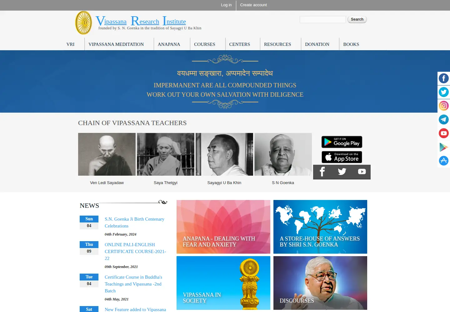 Screenshot of vridhamma.org