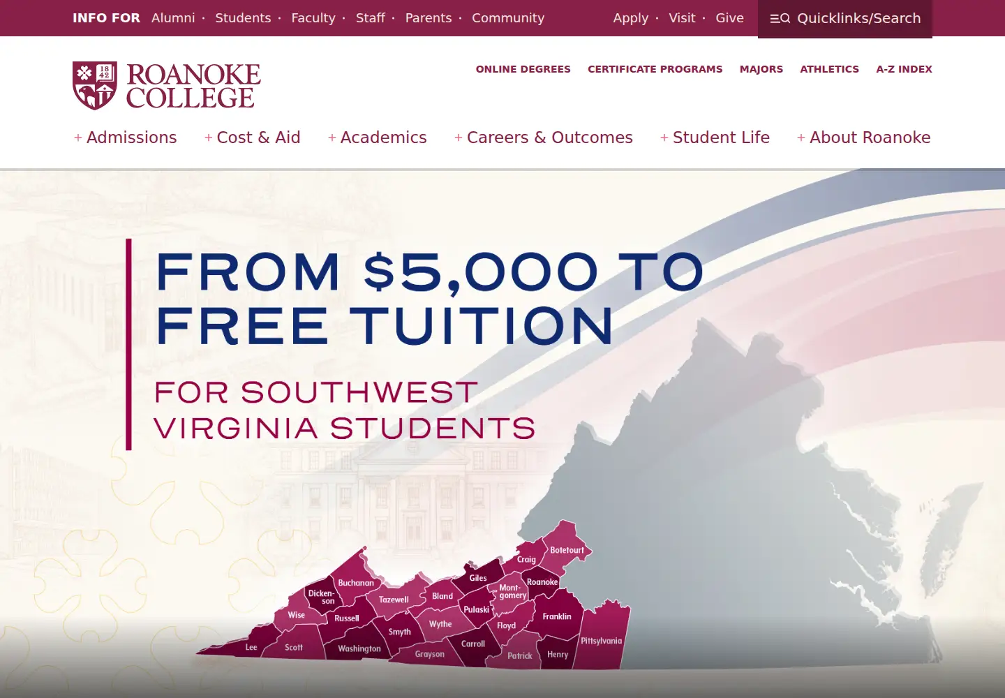 Screenshot of roanoke.edu