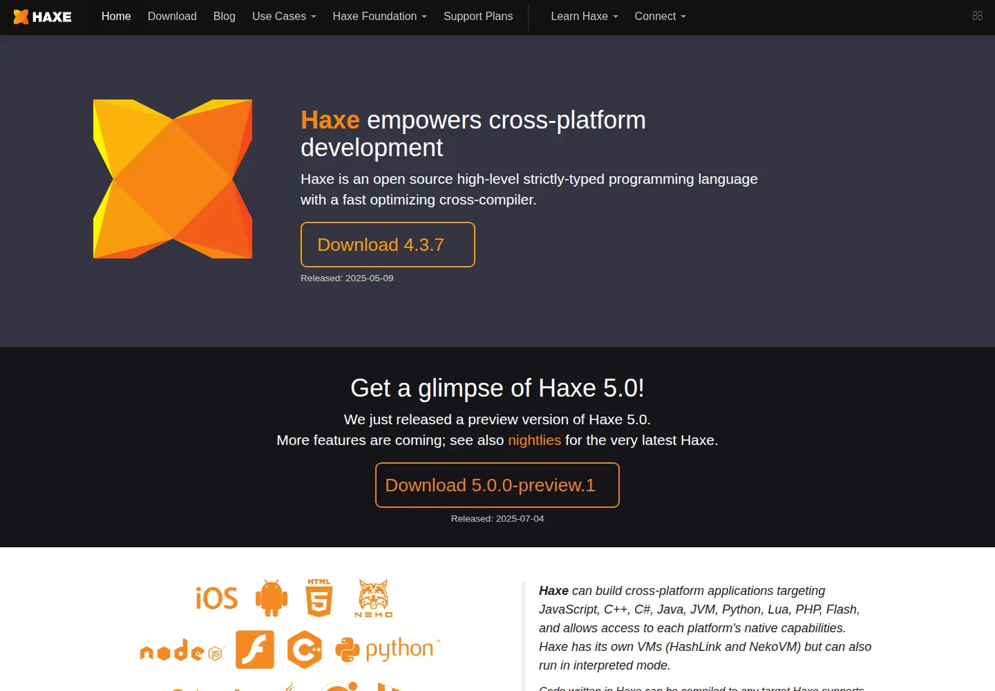 Screenshot of haxe.org