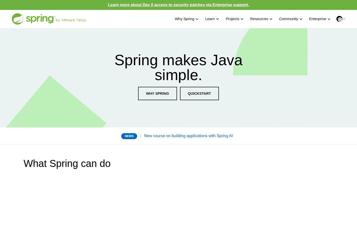 Captured homepage of springframework.org in the current scan
