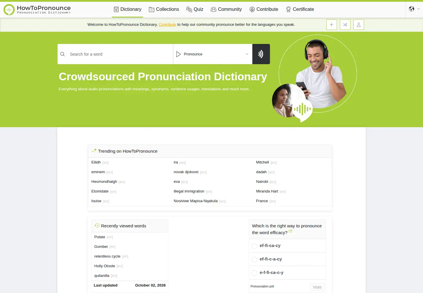 Screenshot of howtopronounce.com