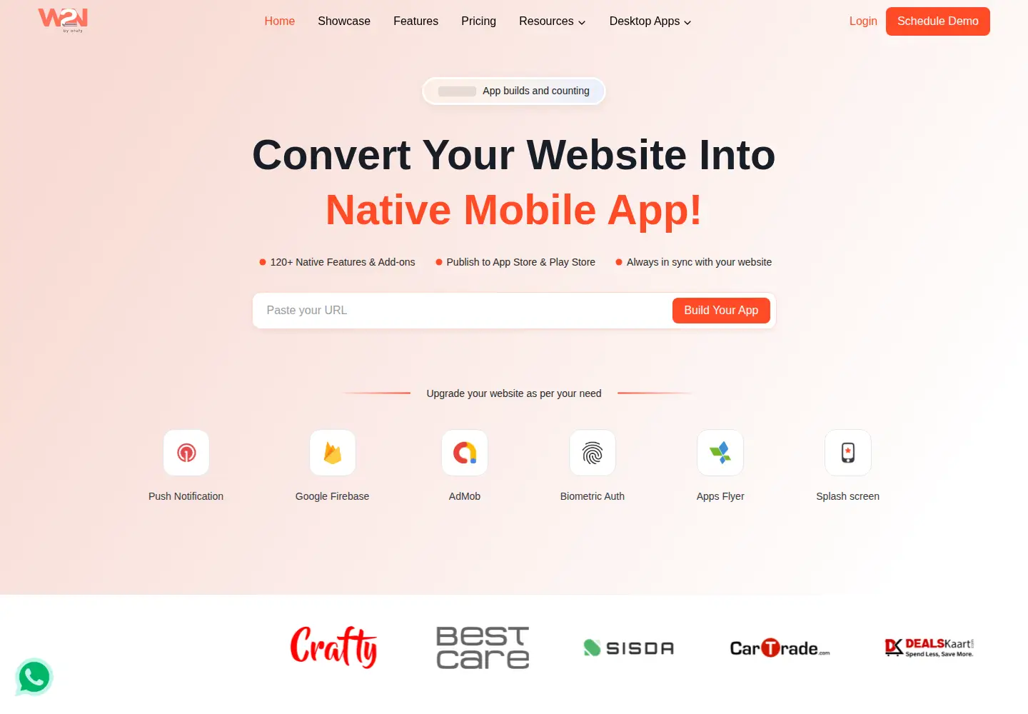Captured homepage of webtonative.com in the current scan