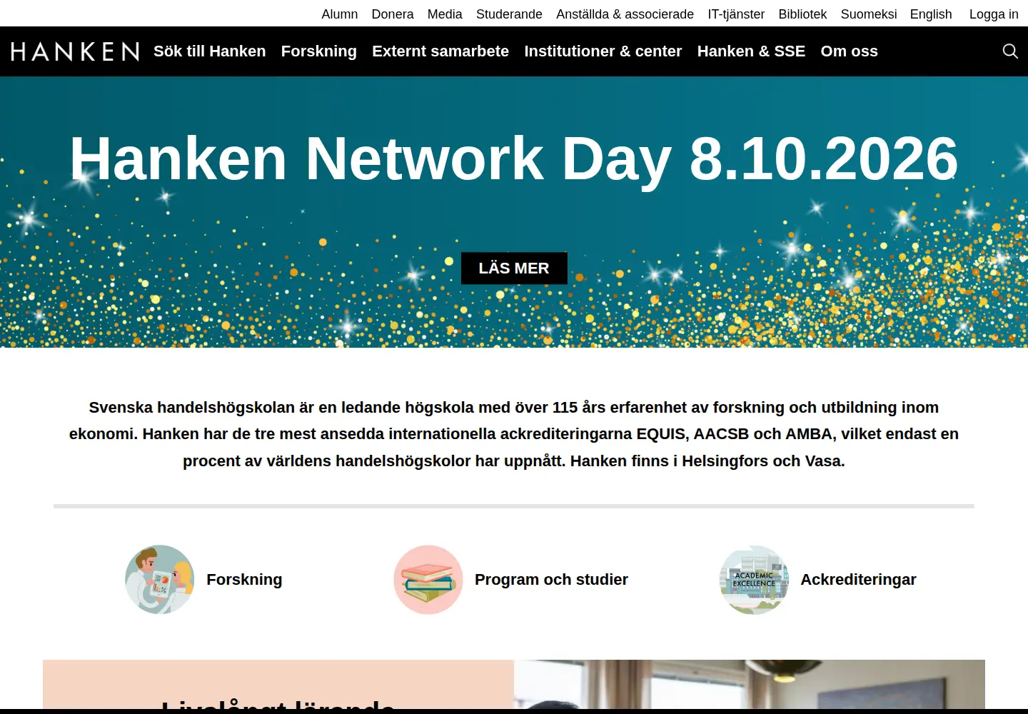Screenshot of hanken.fi