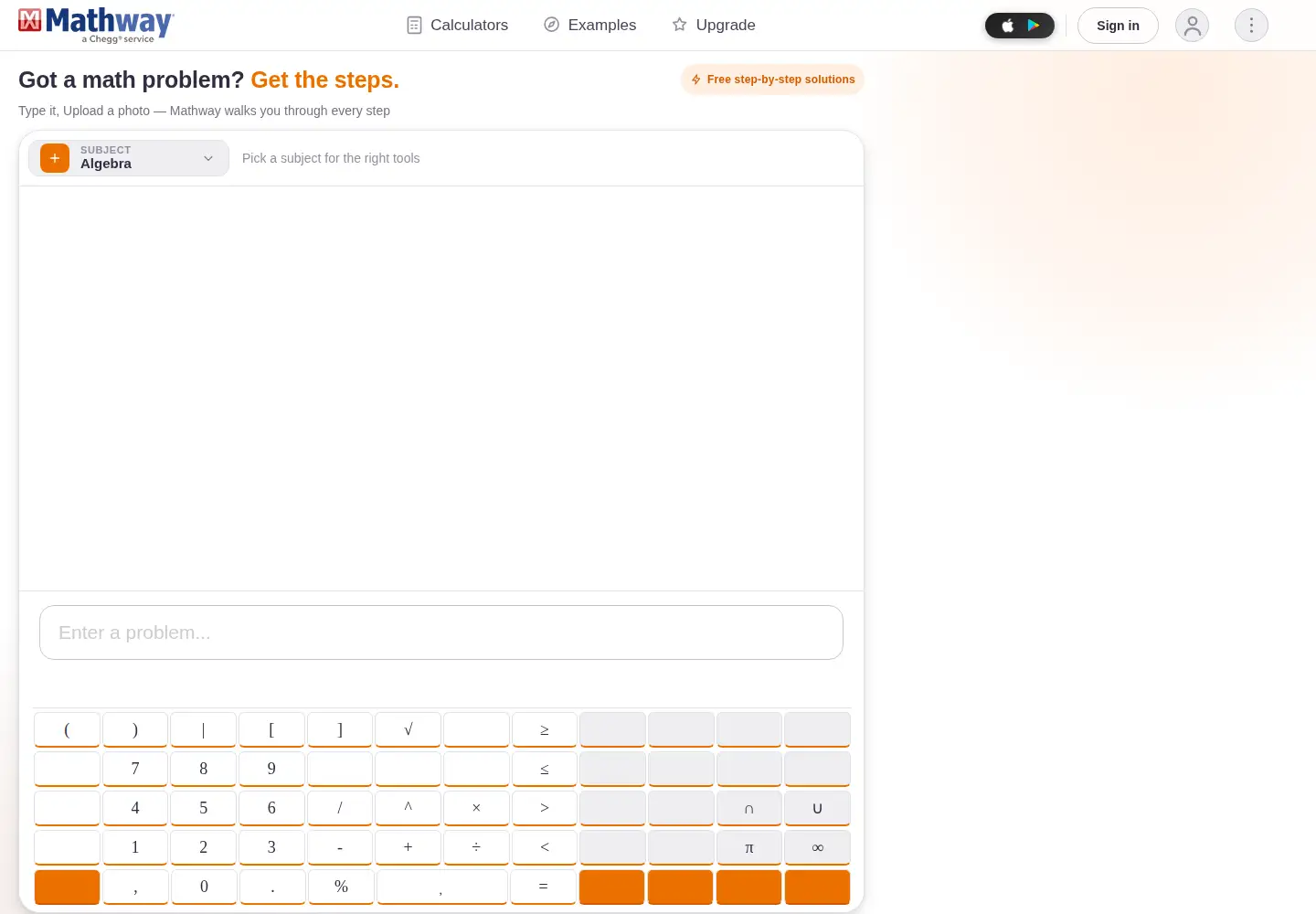 Screenshot of mathway.com