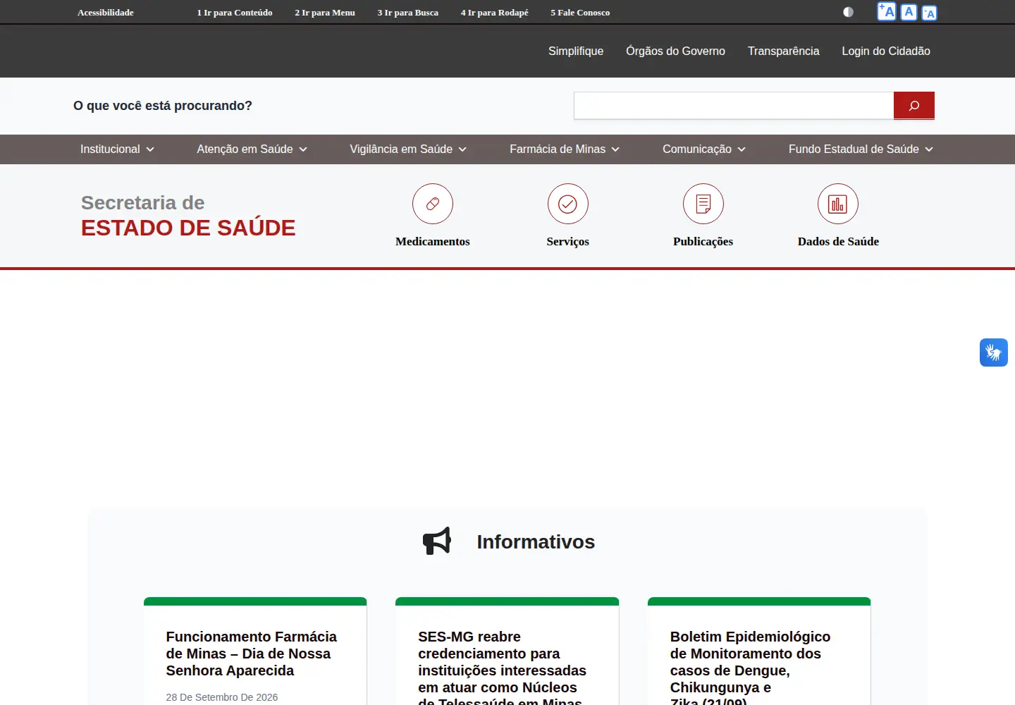 Screenshot of saude.mg.gov.br
