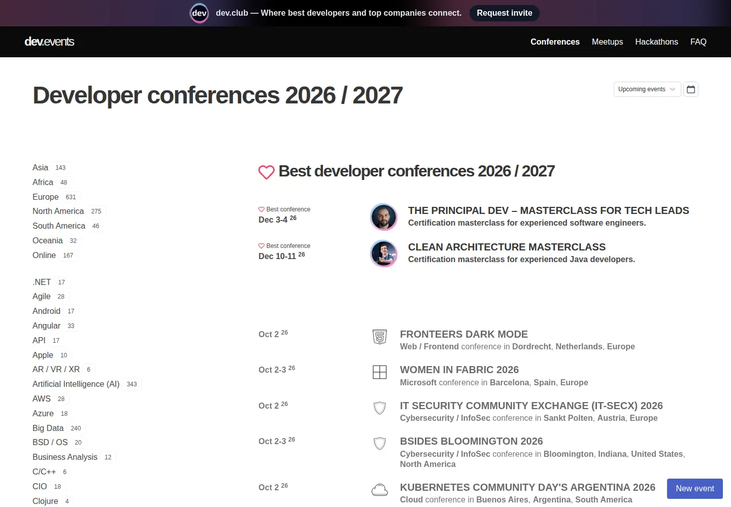 Screenshot of dev.events