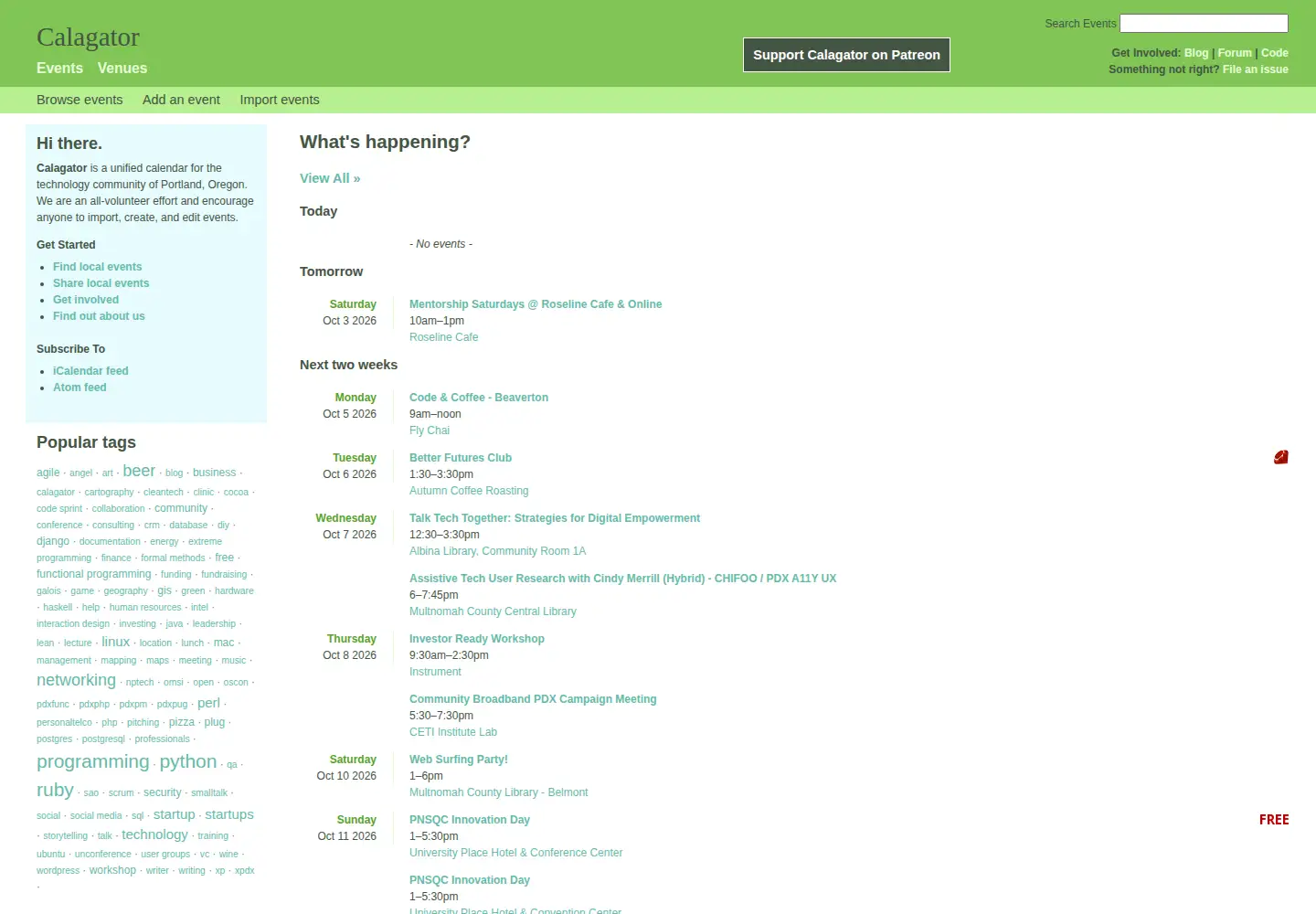 Screenshot of calagator.org