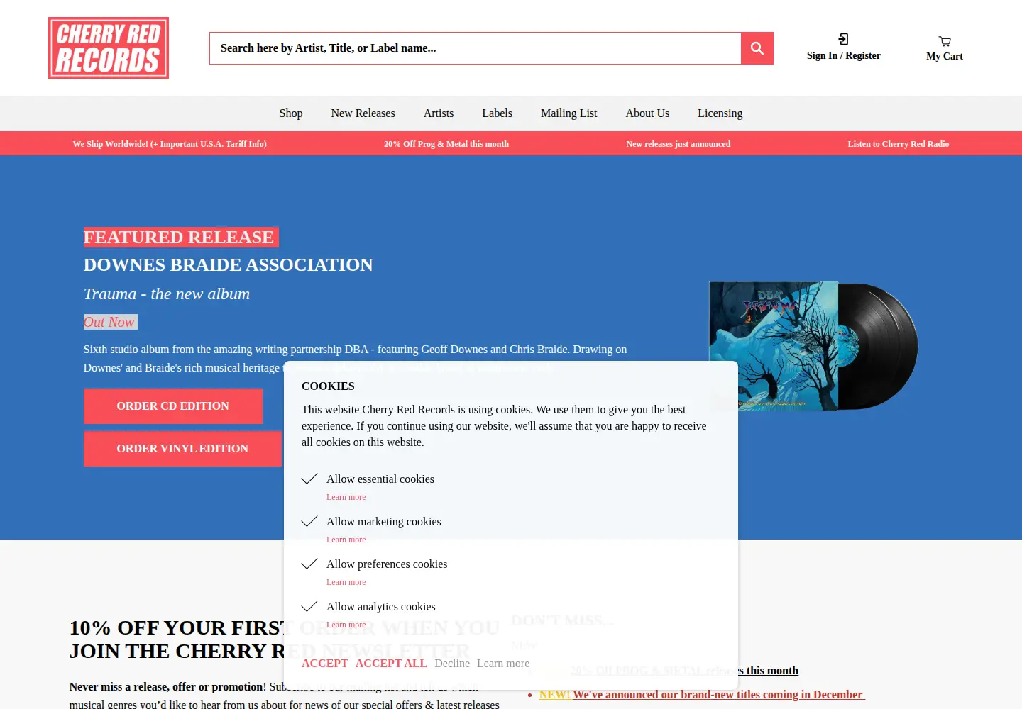 Screenshot of cherryred.co.uk