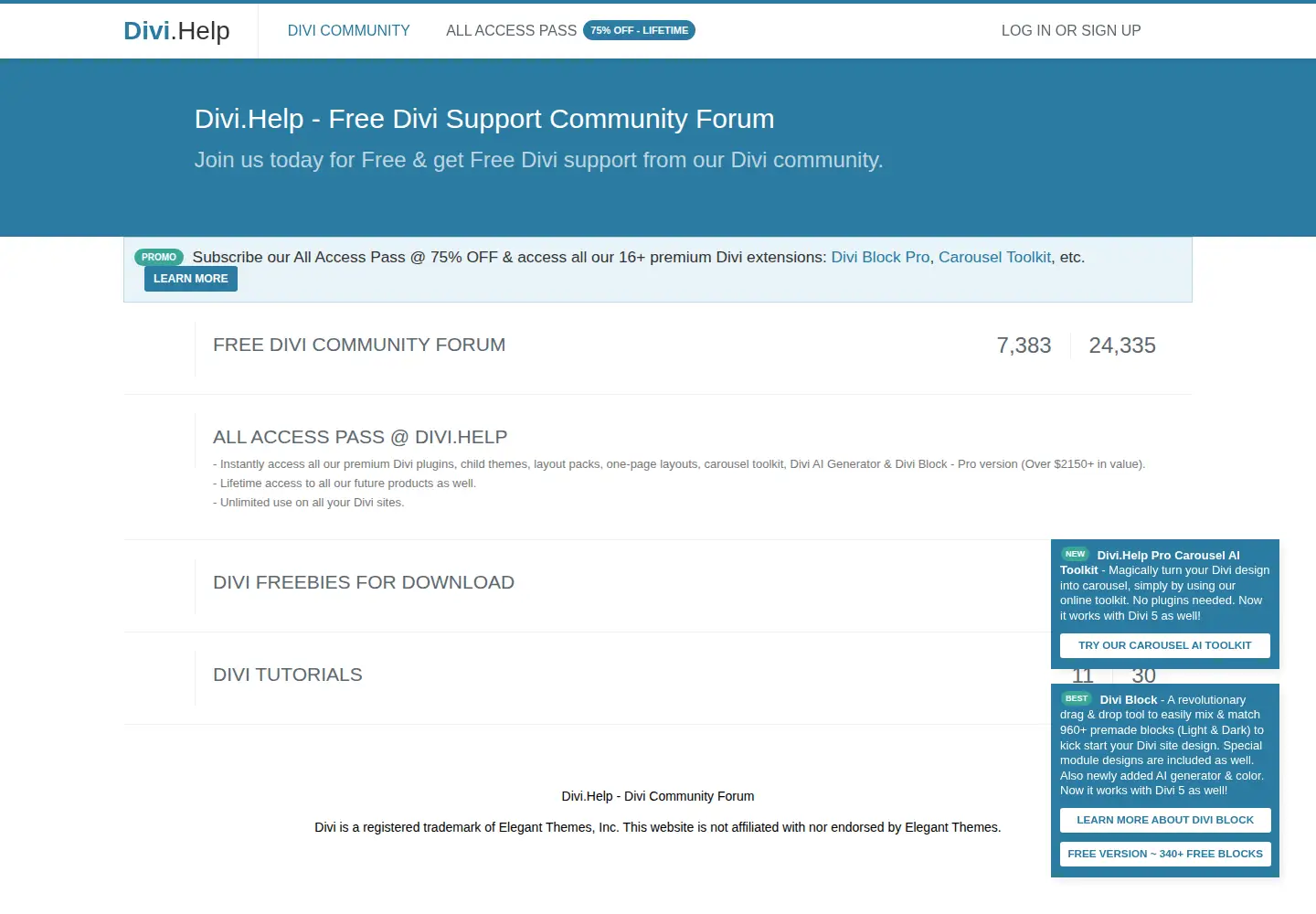 Screenshot of divi.help