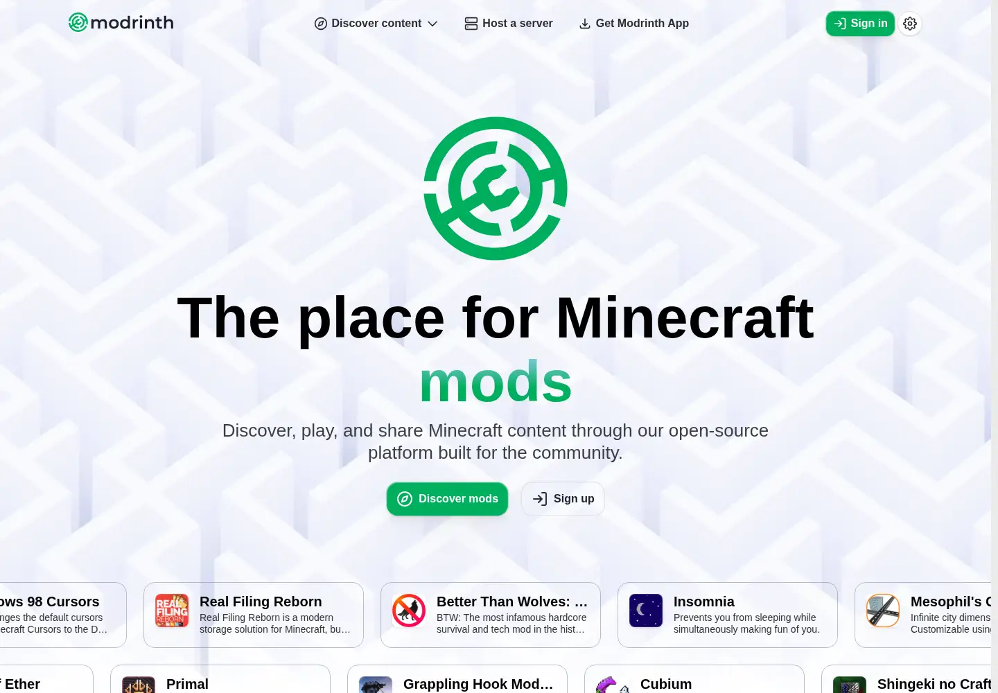 Screenshot of modrinth.com