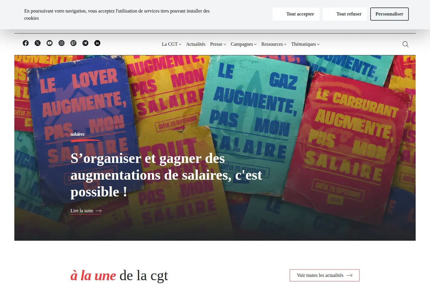 Captured homepage of cgt.fr in the current scan