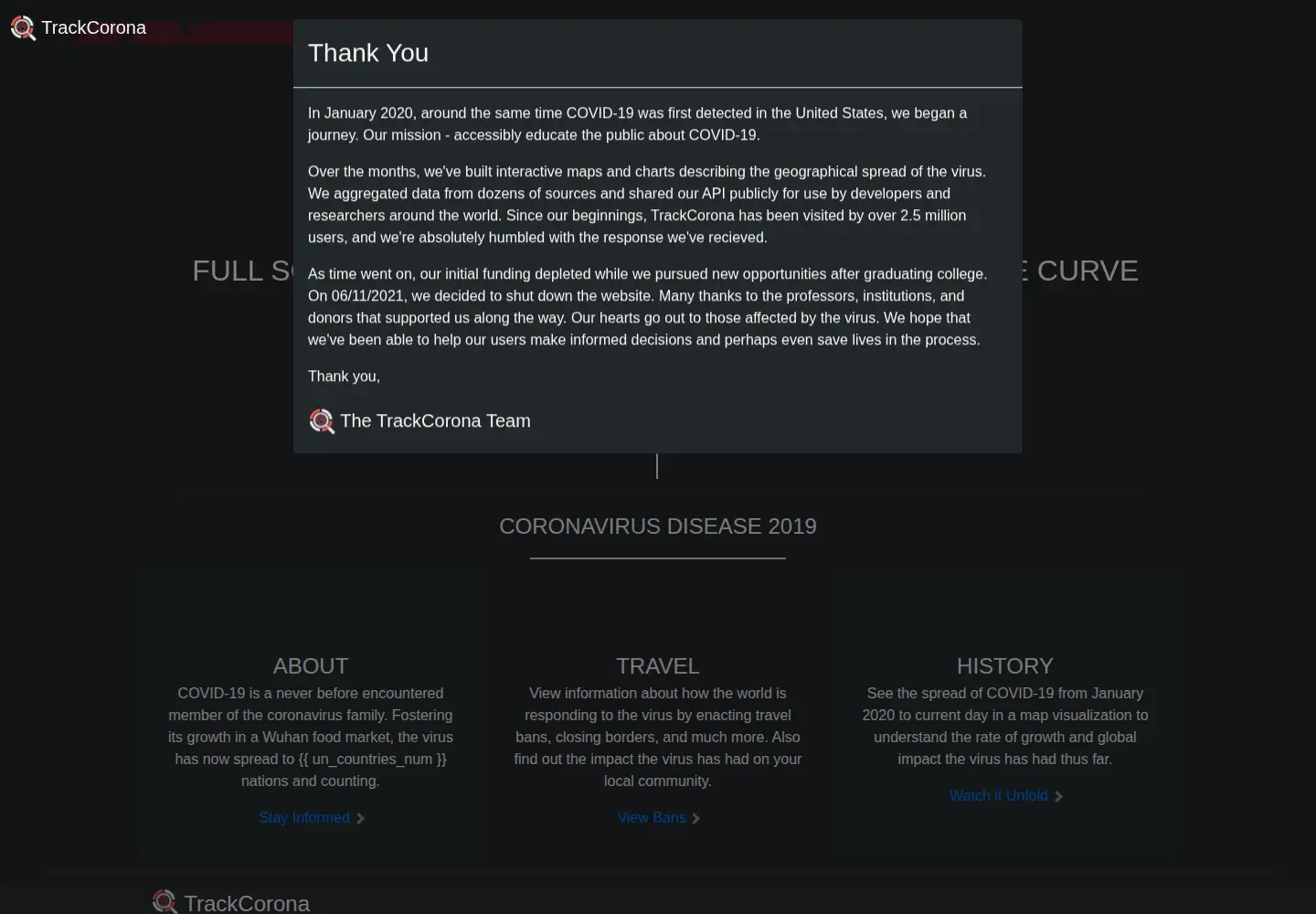 Screenshot of trackcorona.live