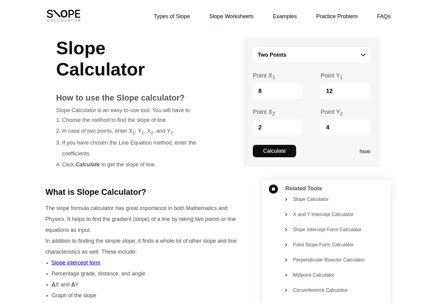 Screenshot of slopecalculator.io