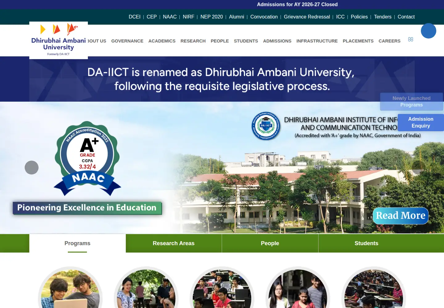 Screenshot of daiict.ac.in