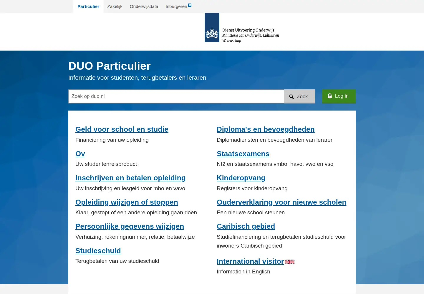 Screenshot of duo.nl