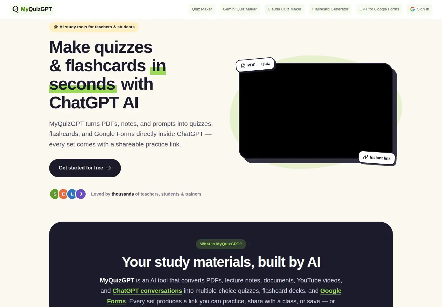 Screenshot of myquizgpt.com