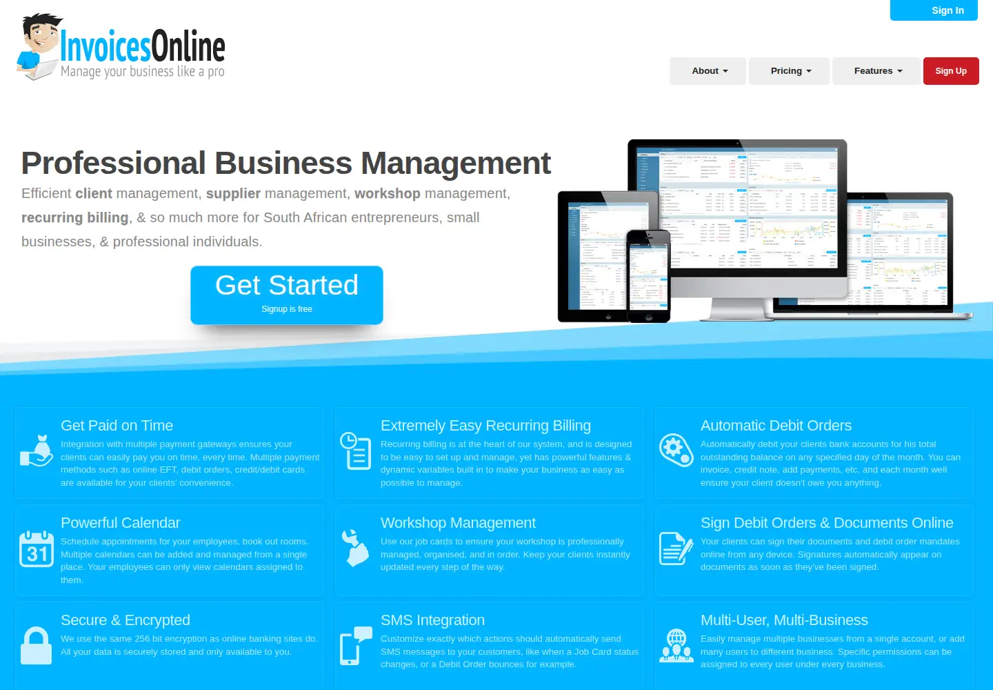 Screenshot of invoicesonline.co.za