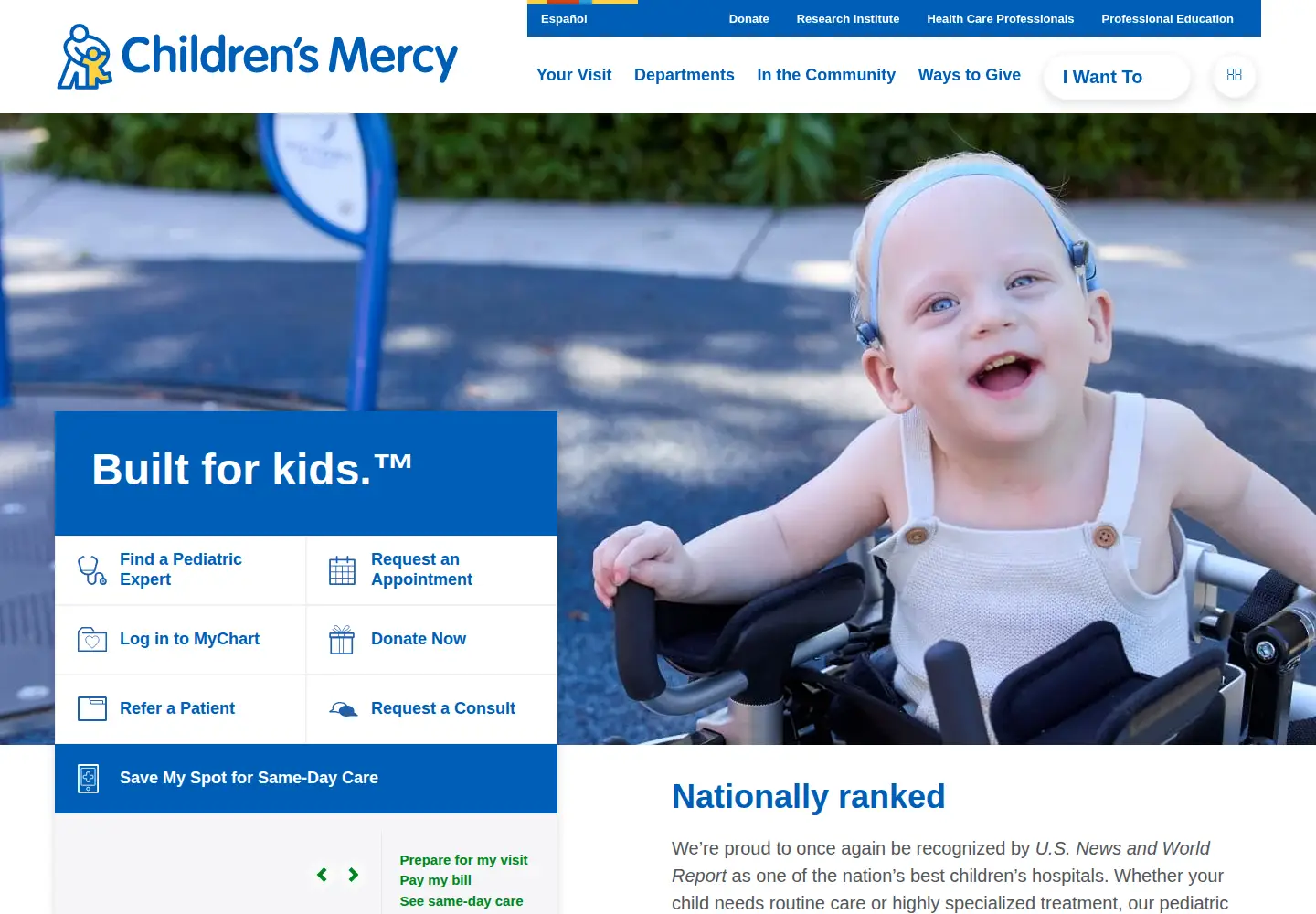 Captured homepage of childrensmercy.org in the current scan