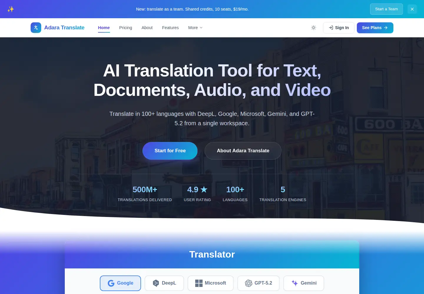 Screenshot of adaratranslate.com