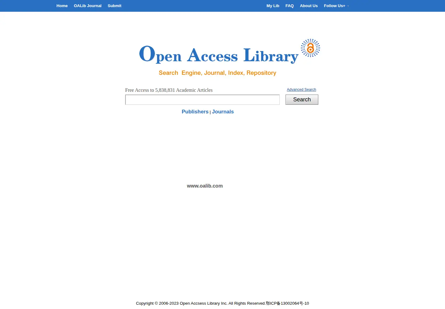 Screenshot of oalib.com