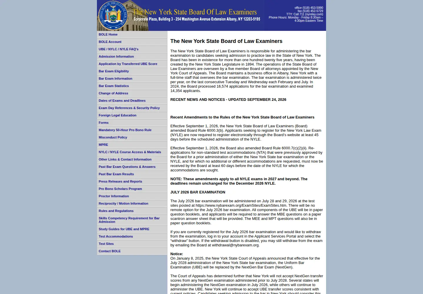 Captured homepage of nybarexam.org in the current scan
