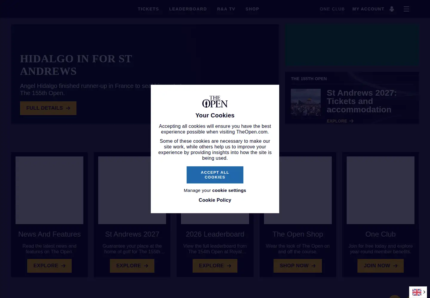 Screenshot of theopen.com