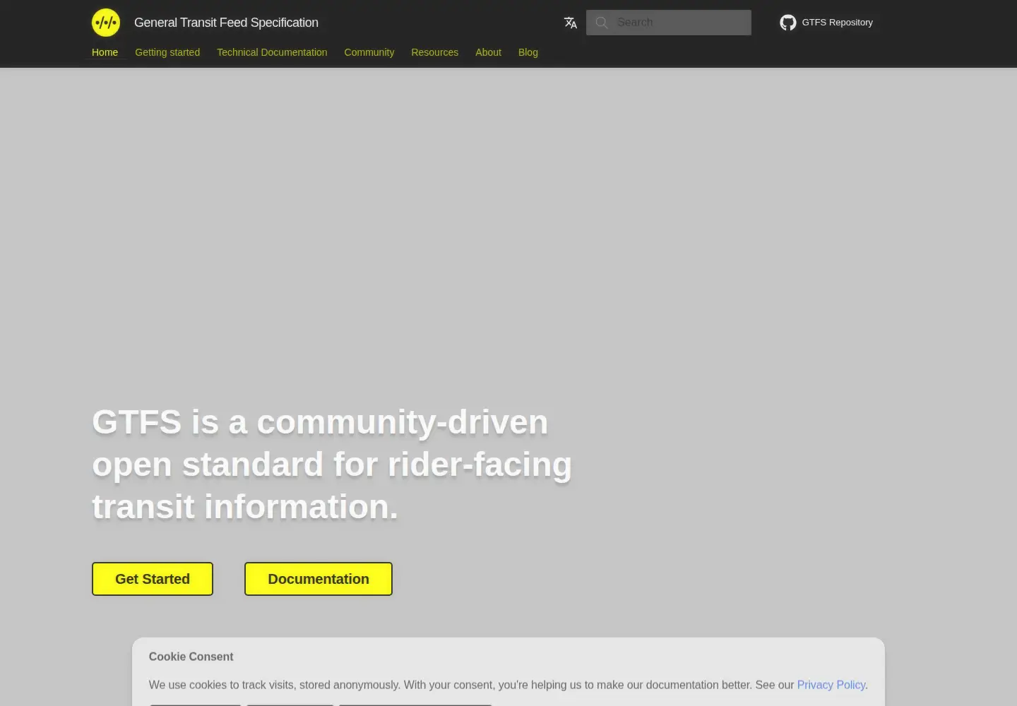 Screenshot of gtfs.org