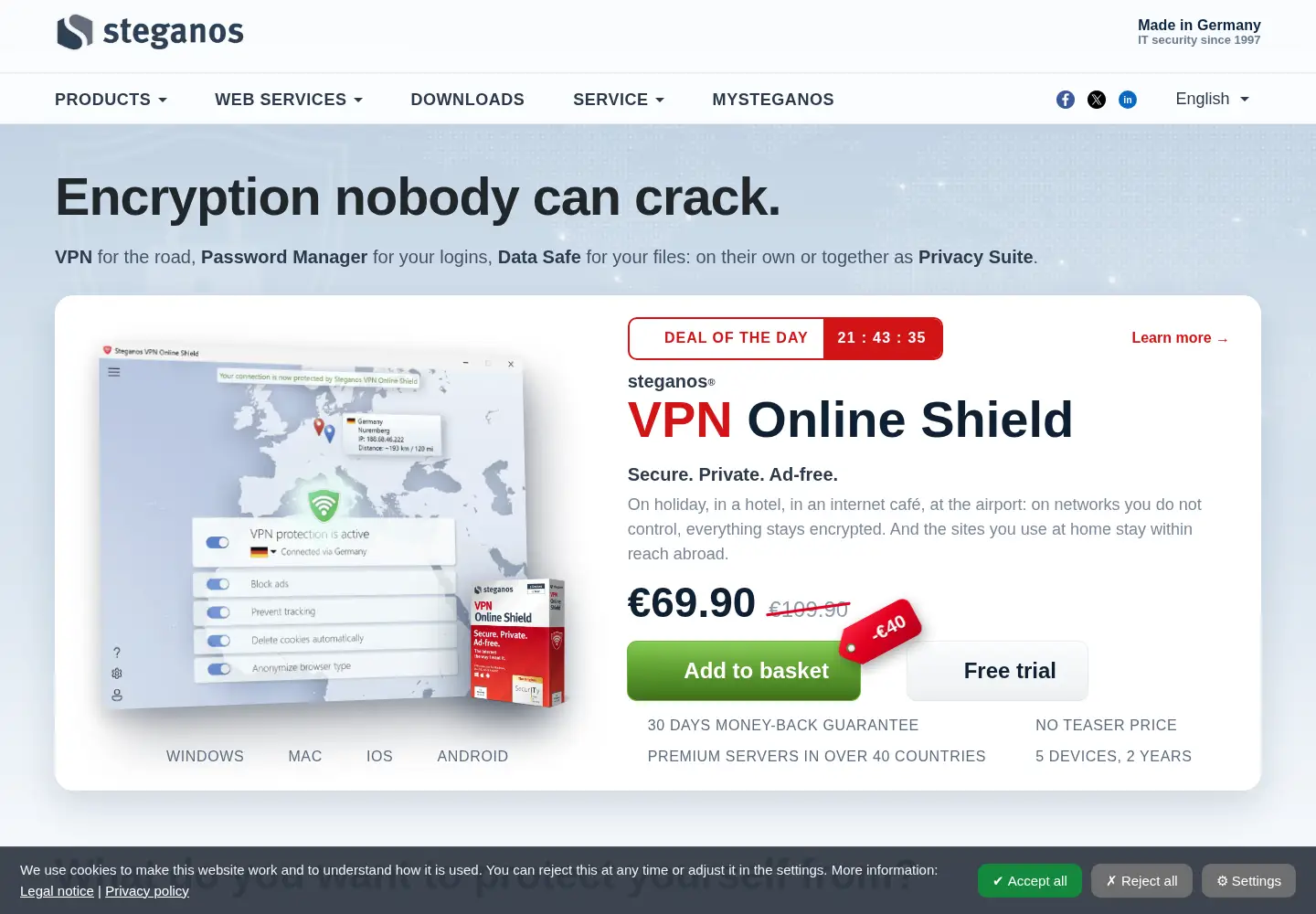 Screenshot of steganos.com