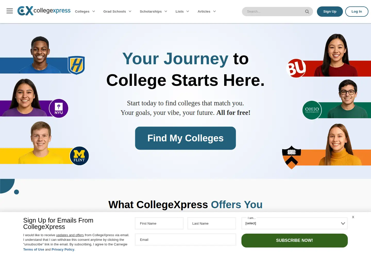 Screenshot of collegexpress.com