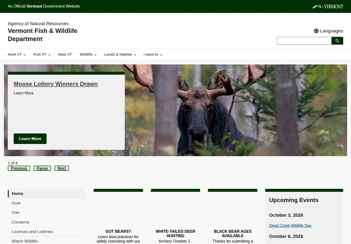 Screenshot of vtfishandwildlife.com