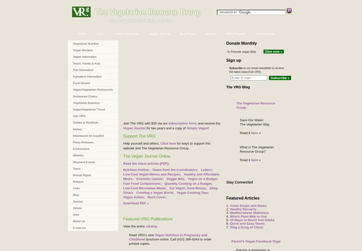 Screenshot of vrg.org
