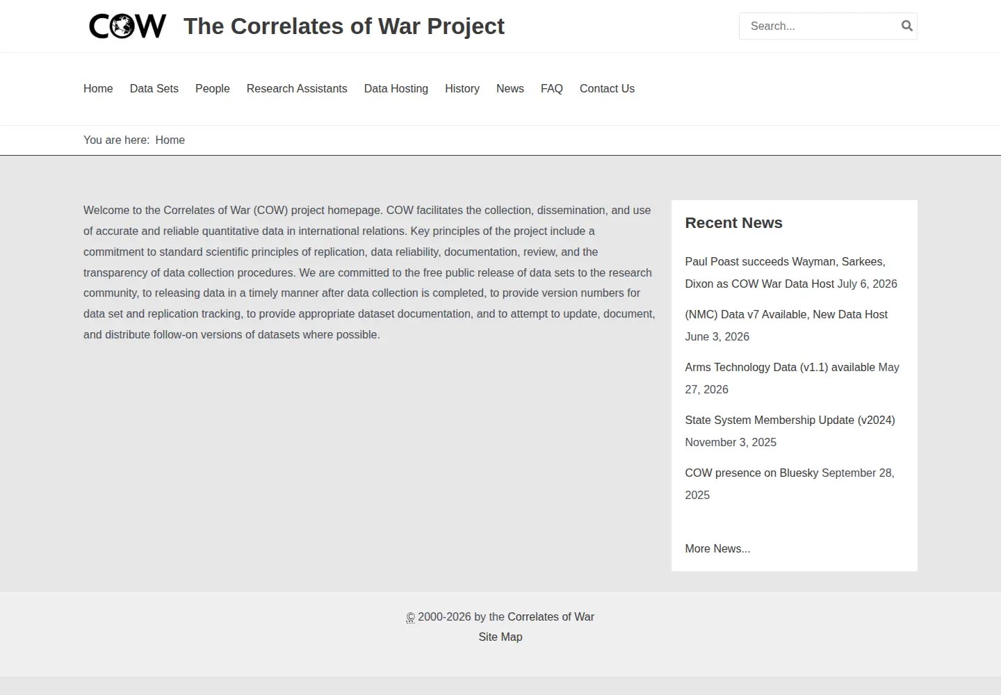 Screenshot of correlatesofwar.org