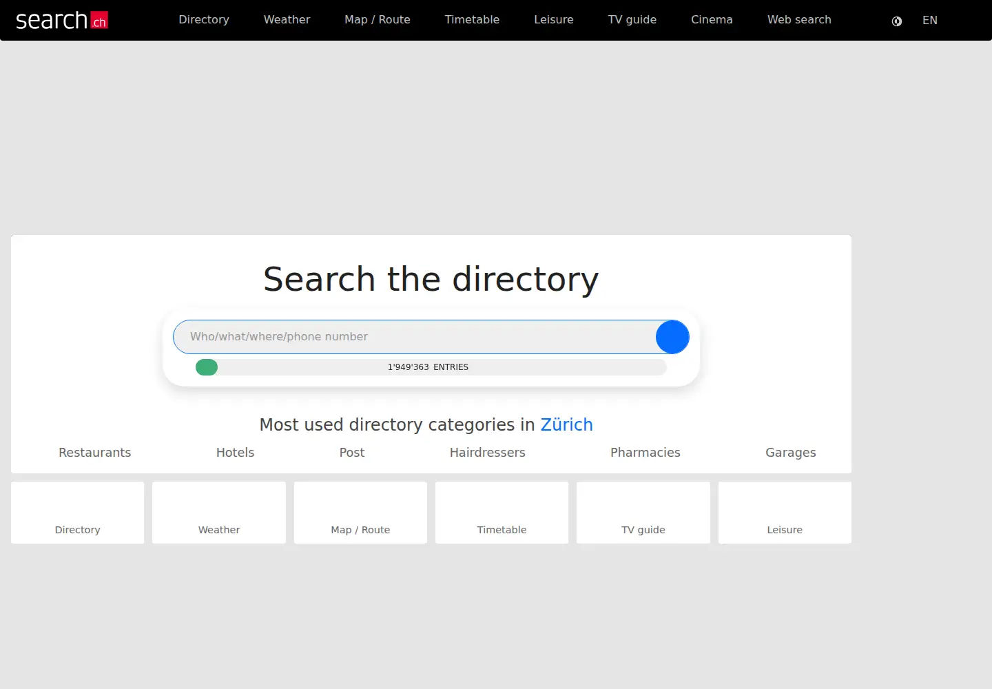 Screenshot of search.ch