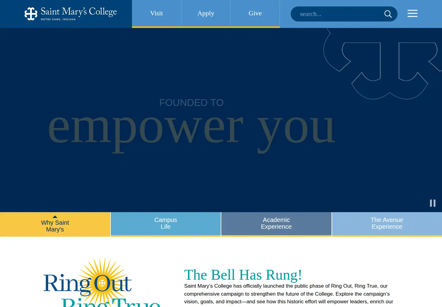 Screenshot of saintmarys.edu