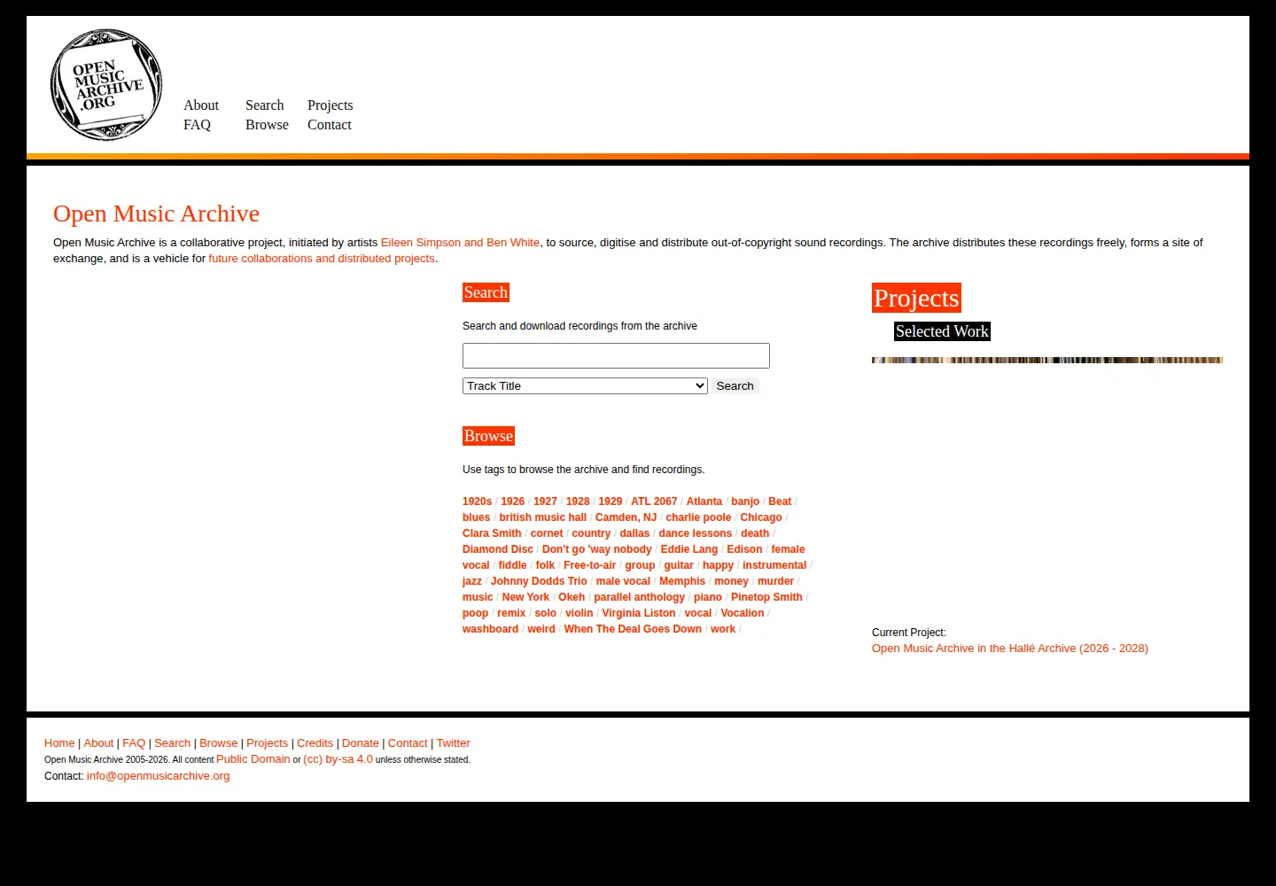 Screenshot of openmusicarchive.org
