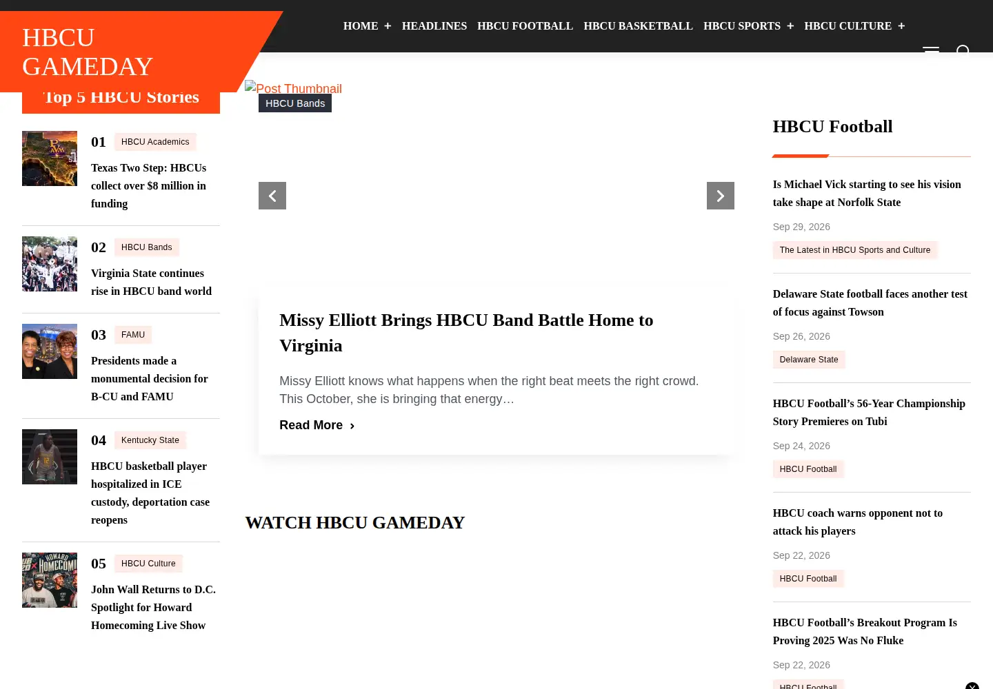 Screenshot of hbcugameday.com