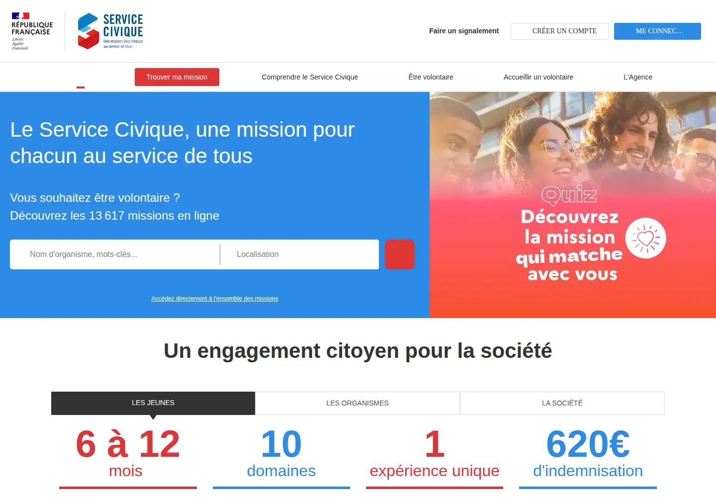 Screenshot of service-civique.gouv.fr