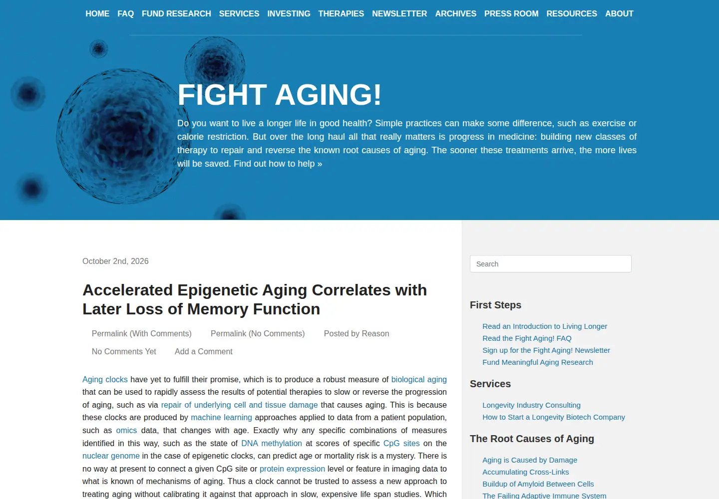 Screenshot of fightaging.org