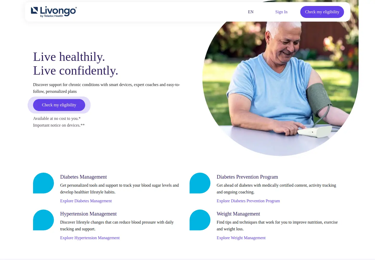 Captured homepage of livongo.com in the current scan
