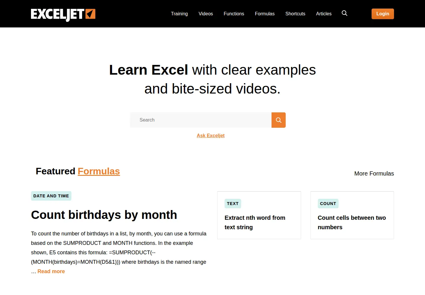 Screenshot of exceljet.net