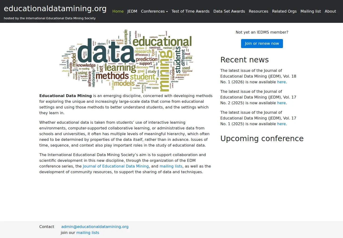 Screenshot of educationaldatamining.org