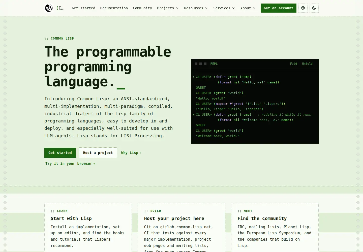 Screenshot of common-lisp.net