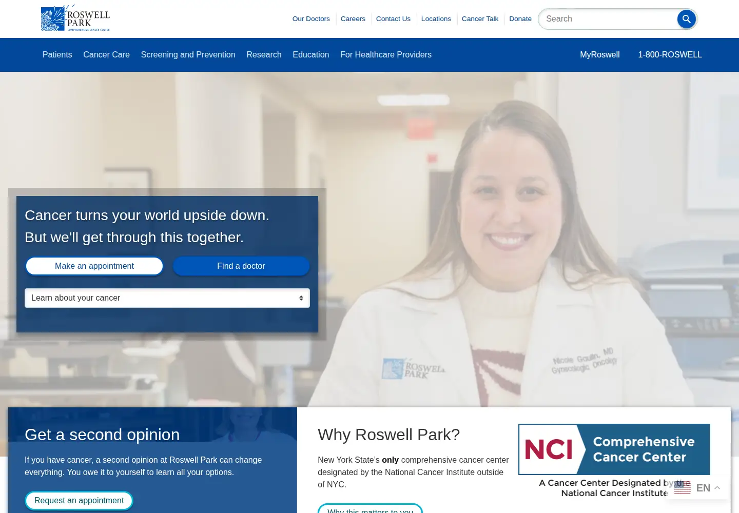 Screenshot of roswellpark.org