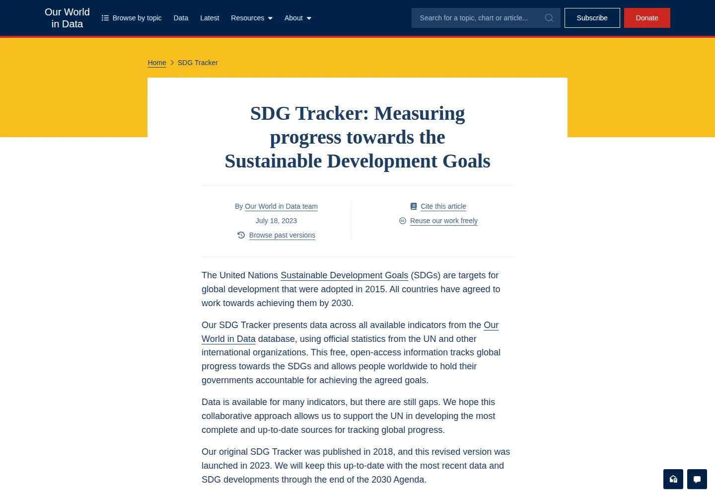Captured homepage of sdg-tracker.org in the current scan