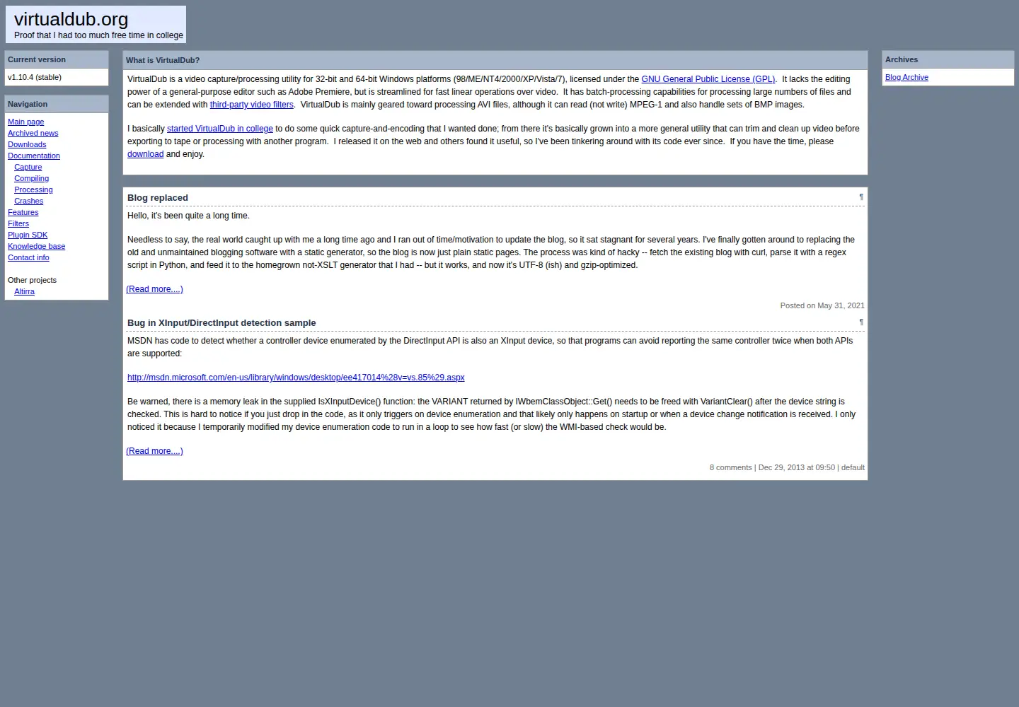 Screenshot of virtualdub.org