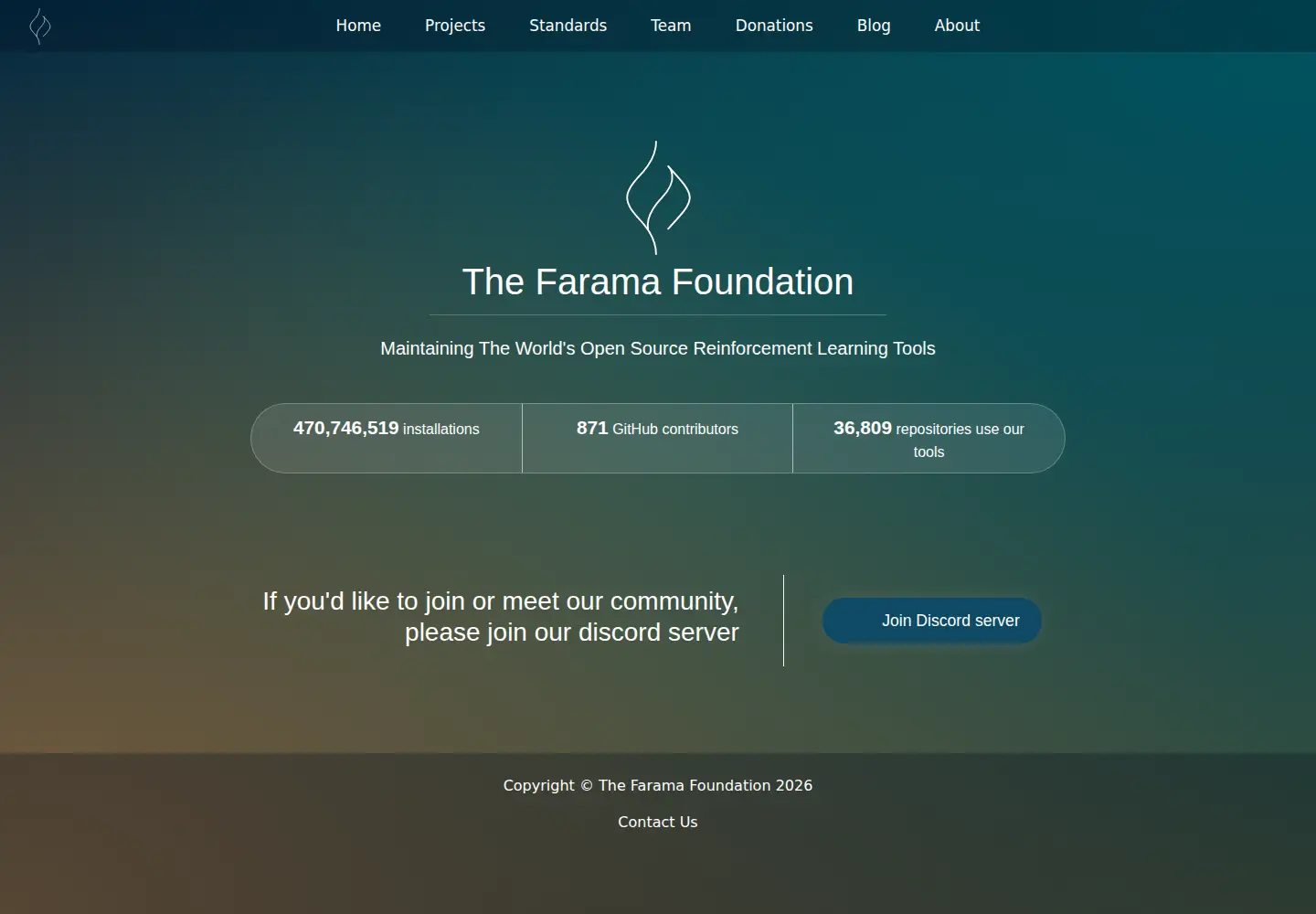 Screenshot of farama.org